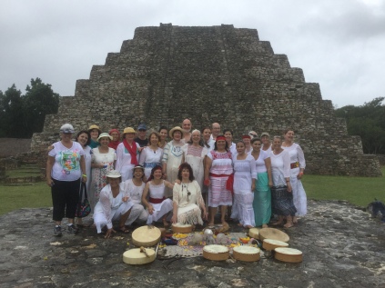 The group in front of the pyramid at Mayapan